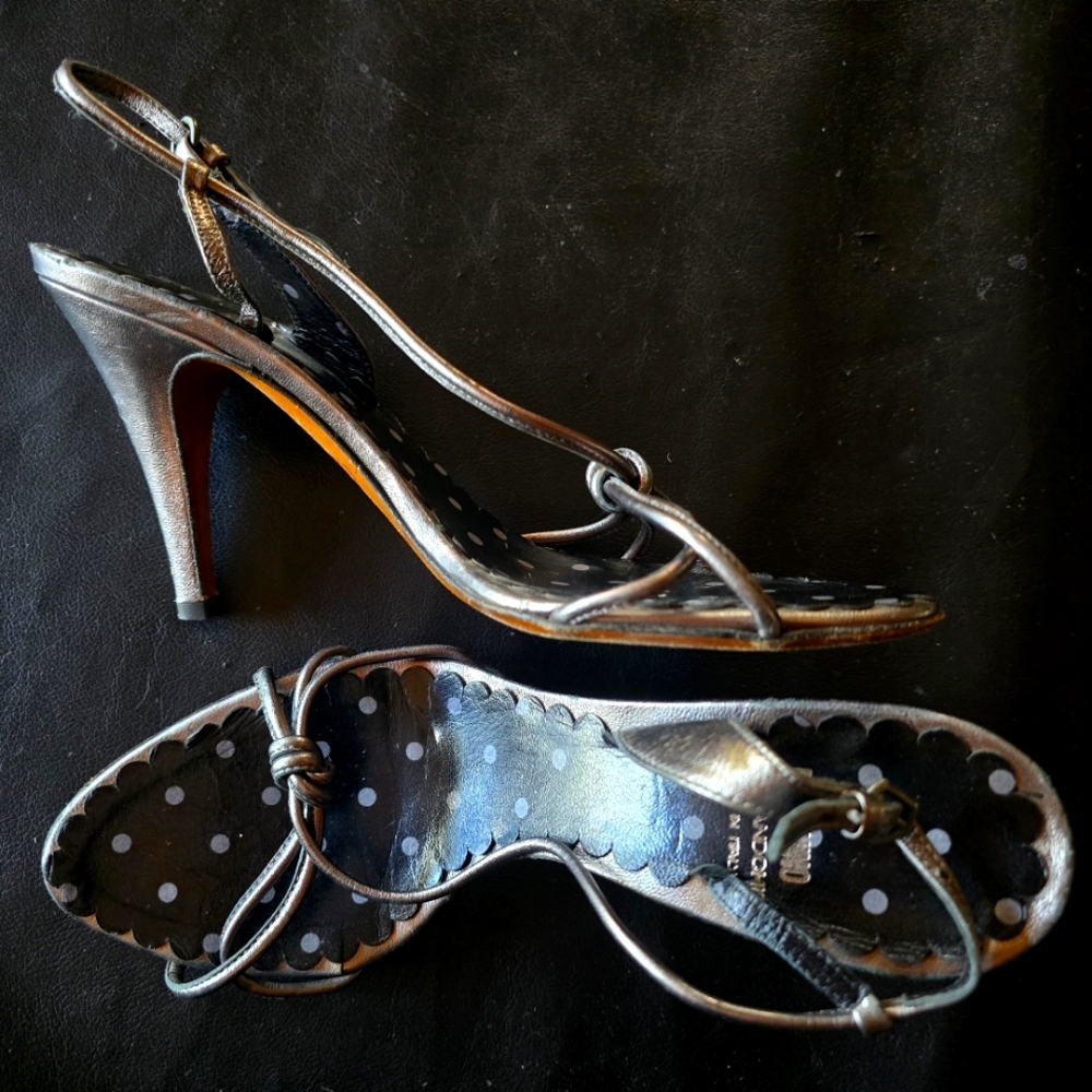 Moschino Cheap and Chic Y2K Strappy Heels 39.5 silvery metallic leather